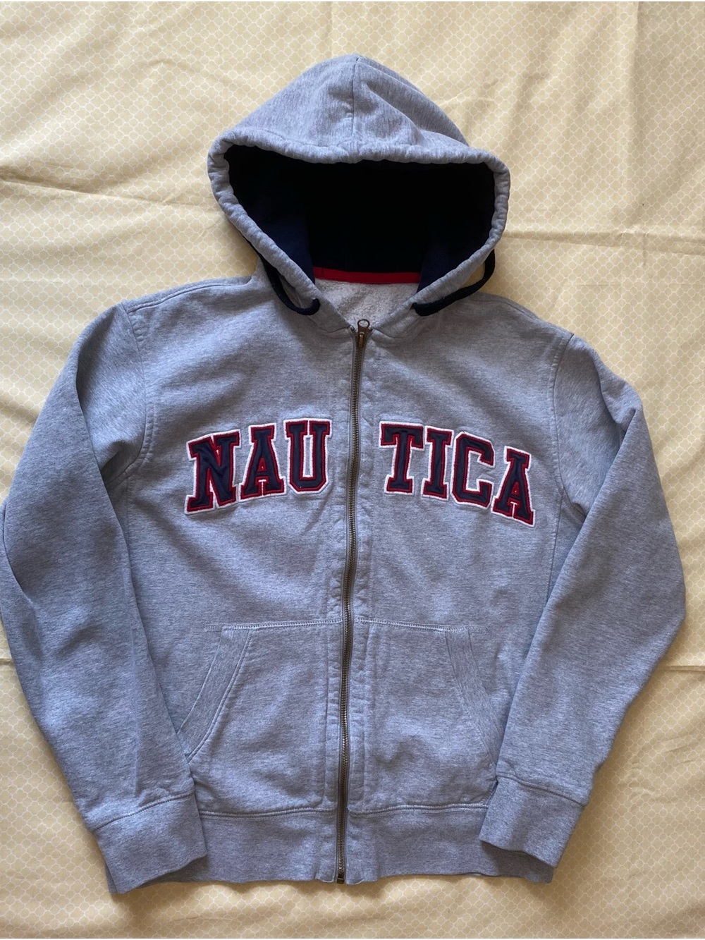 Nautica Men’s Gray Zip-Up Hoodie with Red Logo
